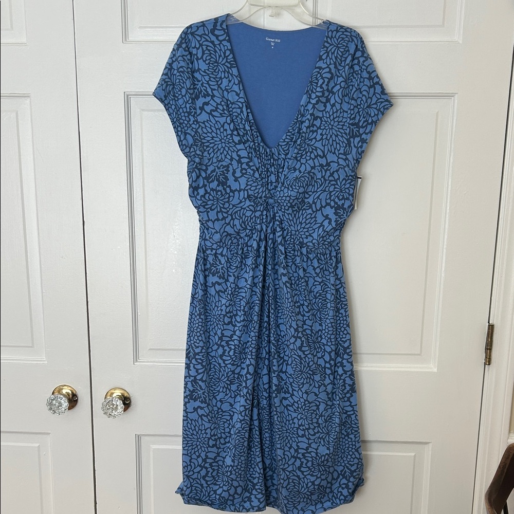 Garnet Hill V-neck Knit Dress Blue Floral Lined A-line 10